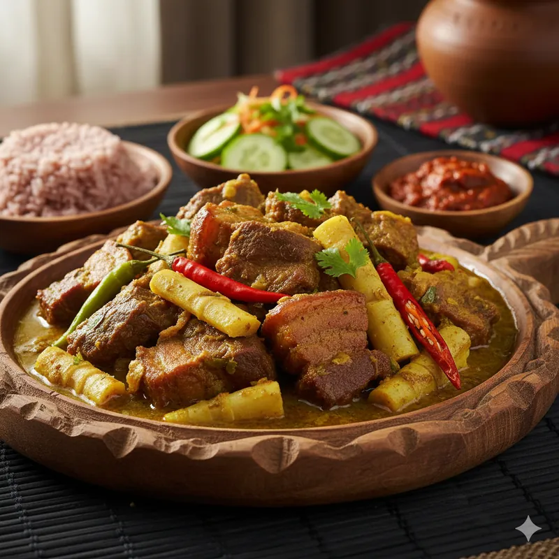 Smoked meats with bamboo shoot curry