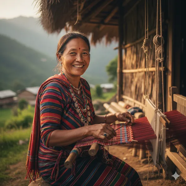 Mishmi woman weaving traditional textile